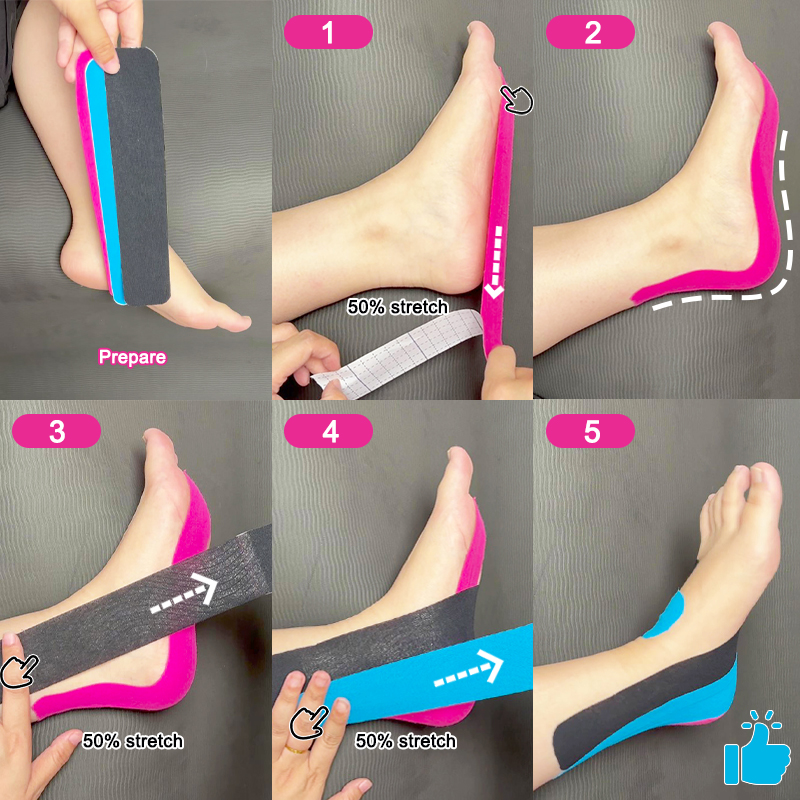 how to use kinesiology tape for hell pain steps by steps