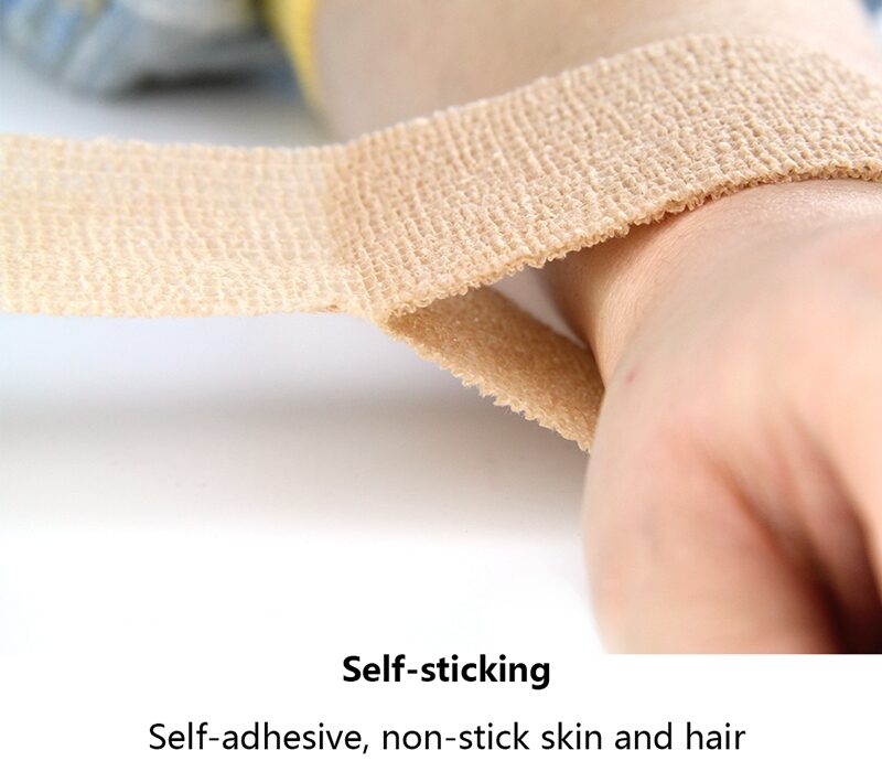 Selbstklebende Bandage. Selbstklebende, nicht klebende Haut und Haare
