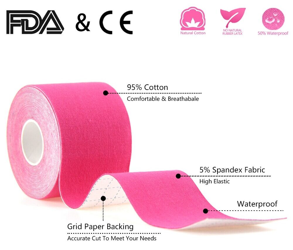 pink kinesiology tape for belly support